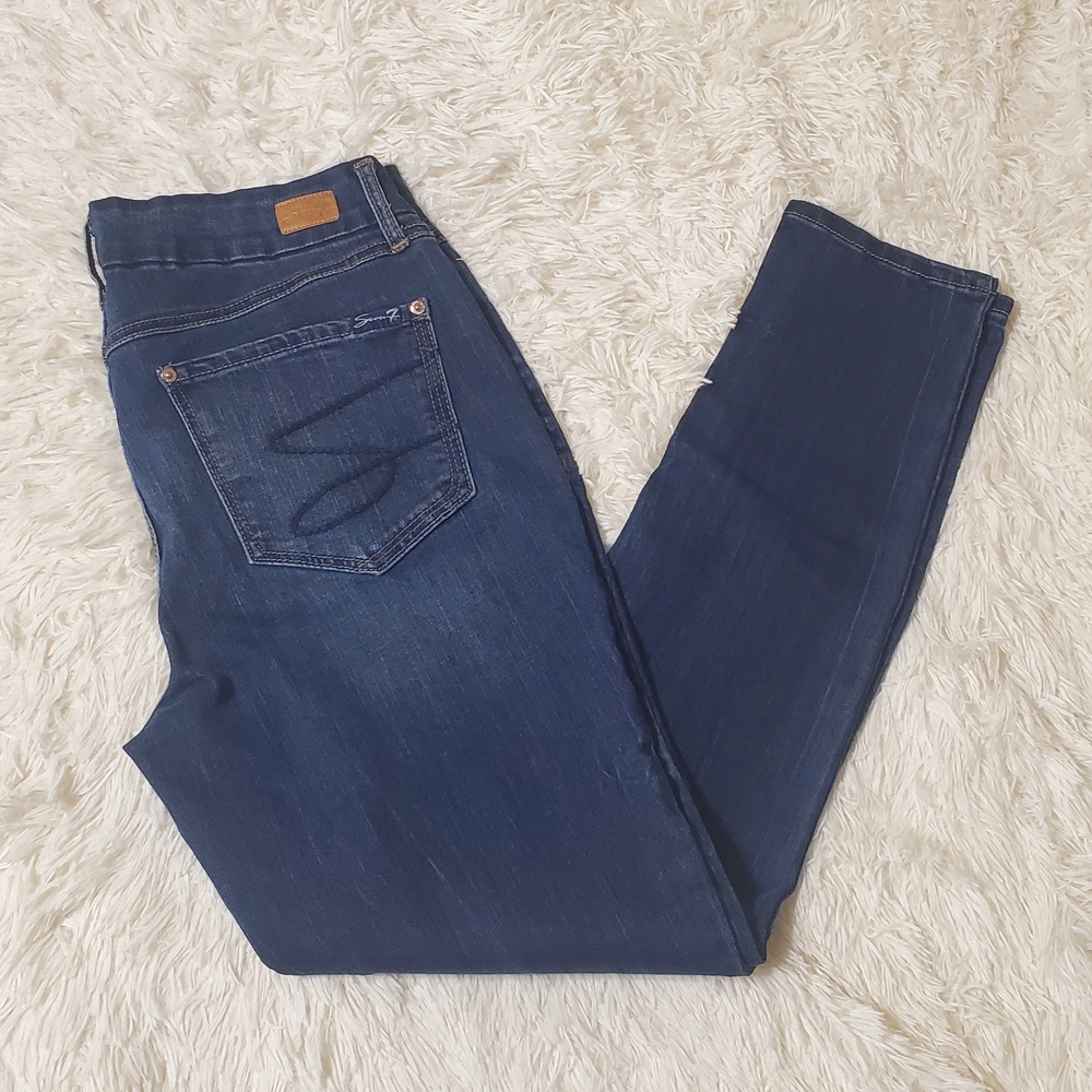 Seven 7 Jeans Dark Denim Women's Skinny Fit w/ Pockets, Size 12 Gold Accents